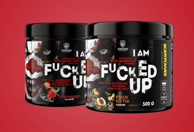 To svarte bokser med Preworkout fra Swedish Supplements.
