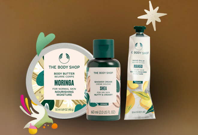 Tre hudpleieprodukter fra The Body Shop.