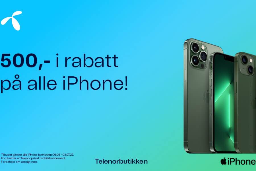 Bilde av formidling fra Telenor: "500,- i rabatt på alle iPhone!"