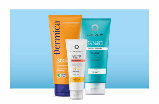 Tre diverse solpleie produkter.