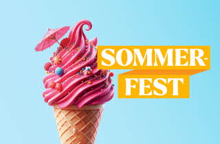 Grafisk bilde med iskrem i kjeks og teksten "Sommerfest"