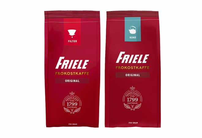 To røde kaffeposer fra Friele