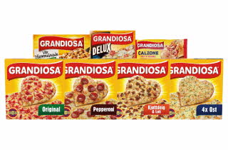 7 varianter av Grandiosa pizza.