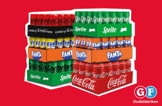 Seks brett med Coca Cola, Fanta og Sprite