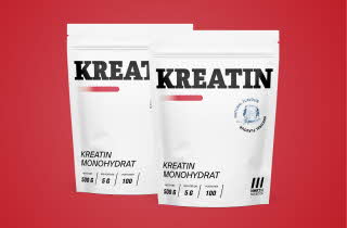 To hvite poser med "KREATIN MONOHYDRAT" fra North Nutrition
