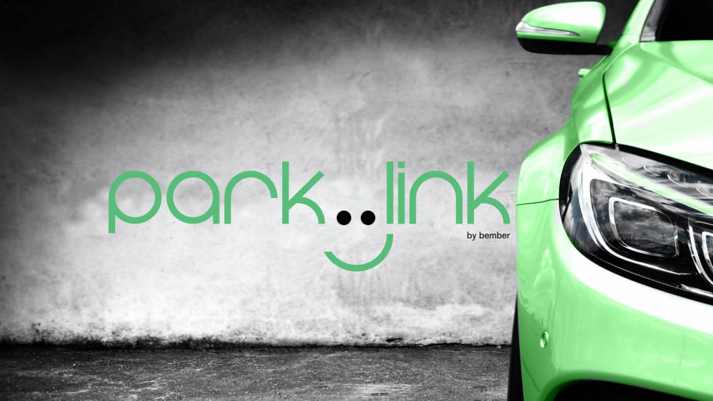 Grønn bil og tekst park link