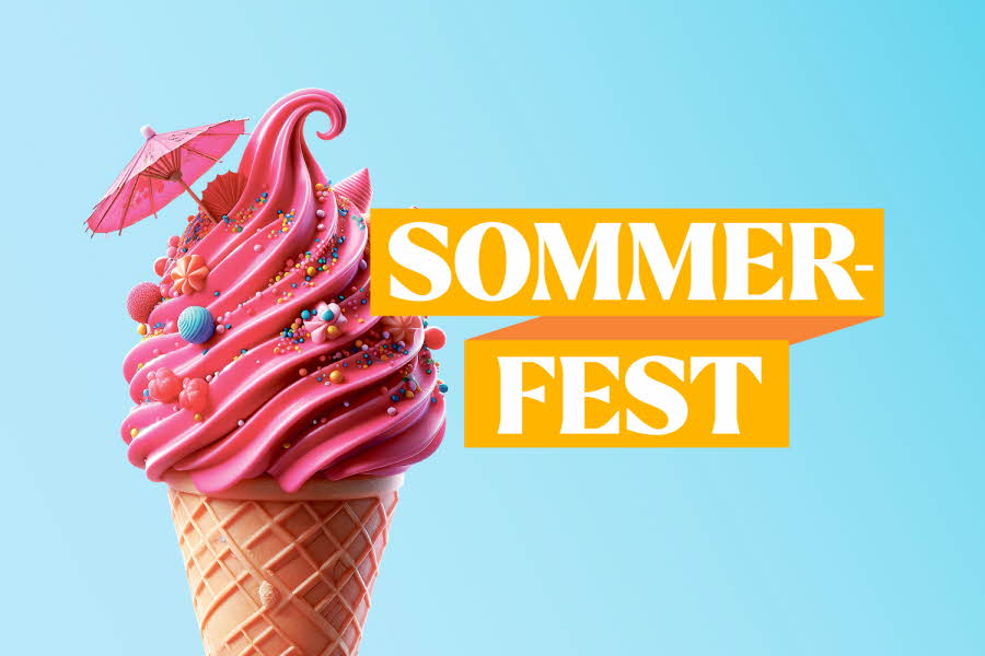 Grafisk bilde med iskrem i kjeks og teksten "Sommerfest"