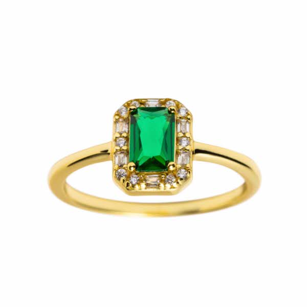 gull ring med grønn diamant