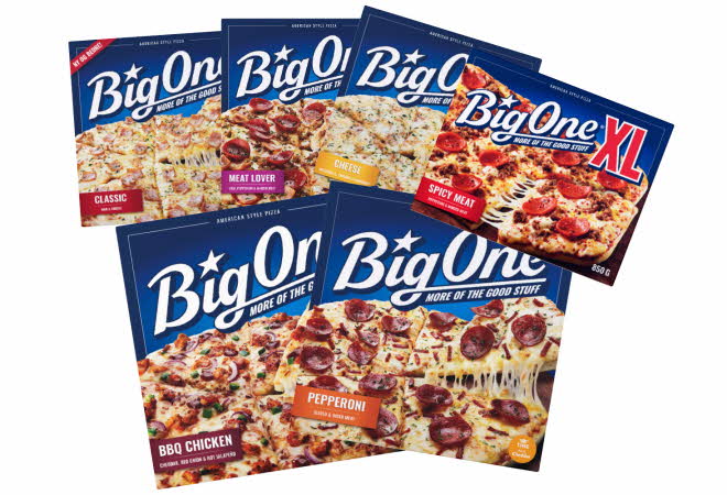 Ulike Big One frossenpizza-varianter.