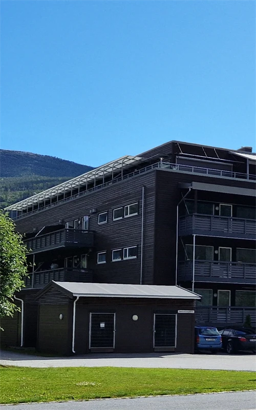 Fasadebilde av boligprosjektet Hallingtunet i Flå.