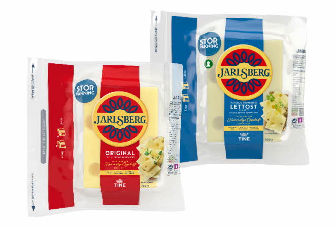 To pakker med Jarlsberg ost, en original og en lett