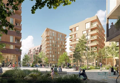 Bildet viser boligprosjektet Flytårnet Stasjon felt 8.4 på Fornebu. Et samarbeidsprosjekt mellom OBOS og Thon Eiendom.