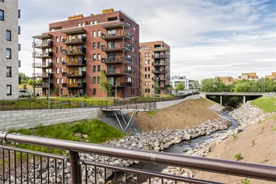 Bilde av Strømmen Verksted med Sagelva i forgrunnen