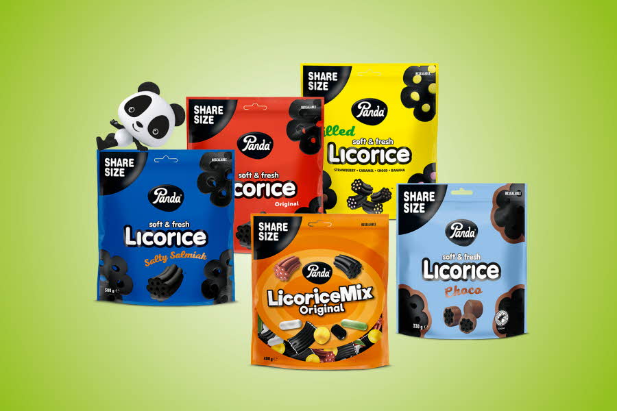 Et stort utvalg av Panda Licorice i ulike smaker
