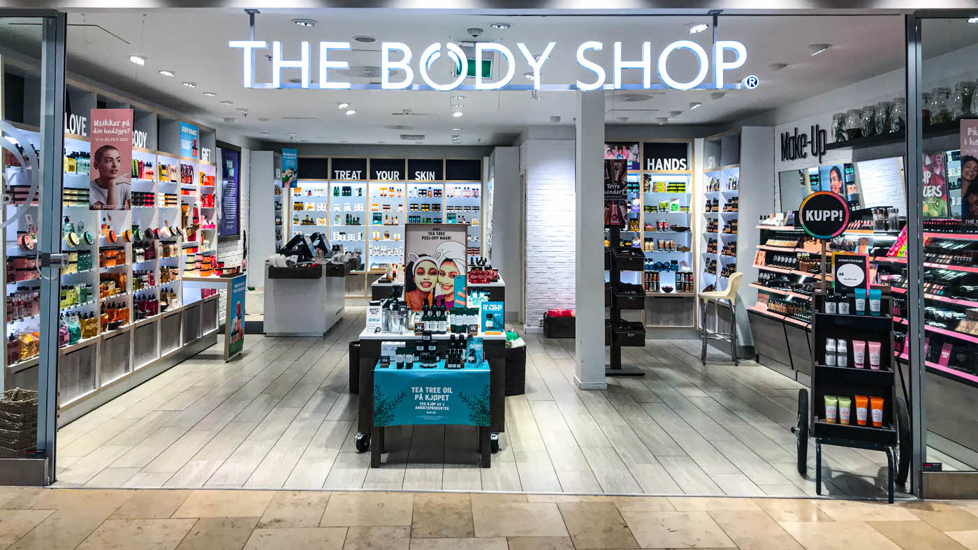 Butikkfasade til The Body Shop på Sørlandssenteret