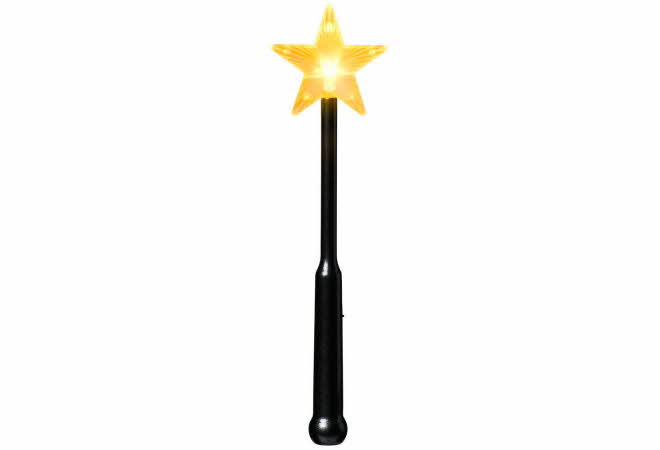 Svart tryllestav med lysende gul stjerne i toppen.