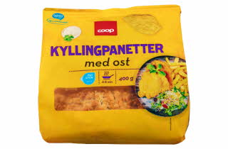 En pakke med Coop kyllingpanetter med ost