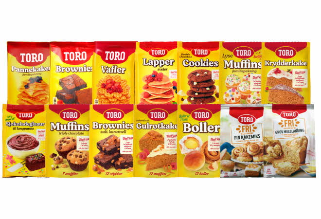 Stort utvalg av Toro bakemiks.