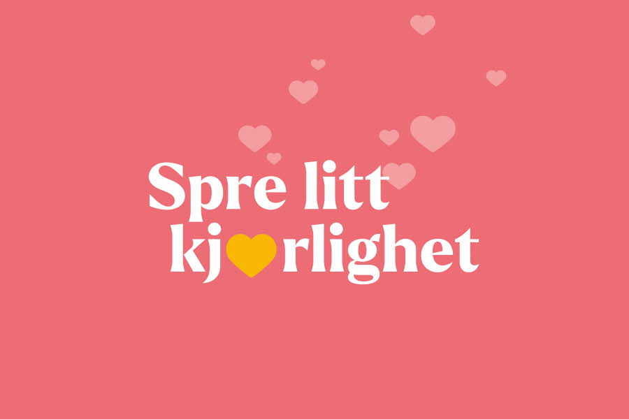 Grafisk bilde med teksten "Spre litt kjærlighet" og hjerter