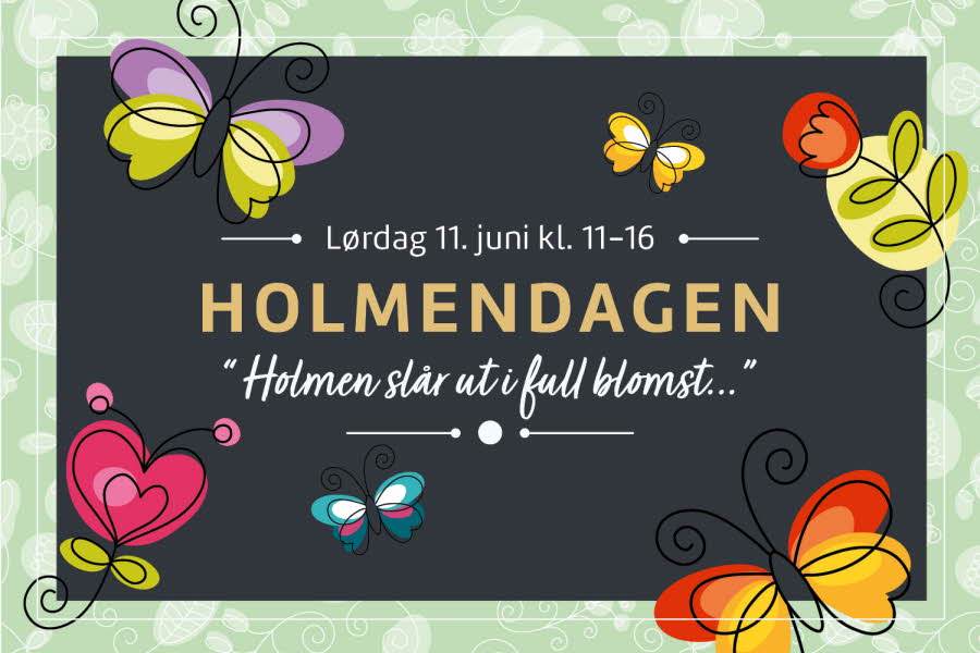 Holmendagen, collage med illustrerte sommerfugler
