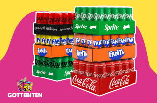 Seks brett med Coca-Cola, Fanta og Sprite