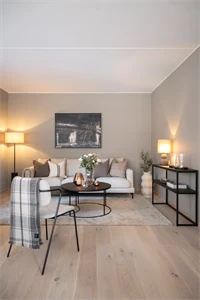 Sofahjørne i visningsleilighet på Skårerløkka PREMIUM