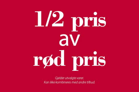 Grafisk bilde med teksten "1/2 pris av rød pris"