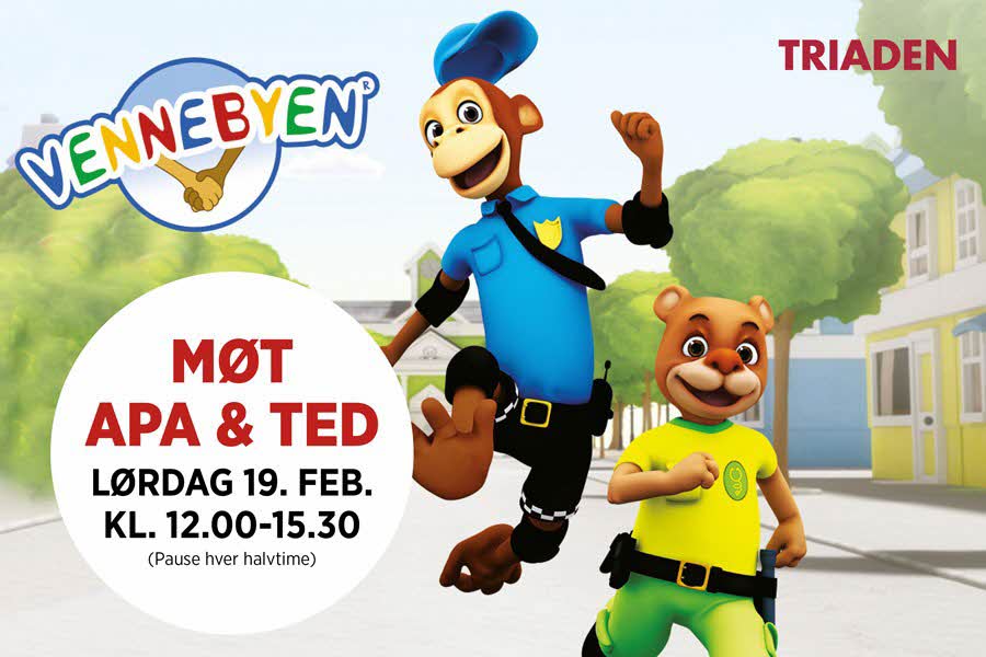 apa og ted fra vennebyen løpende nedover gaten