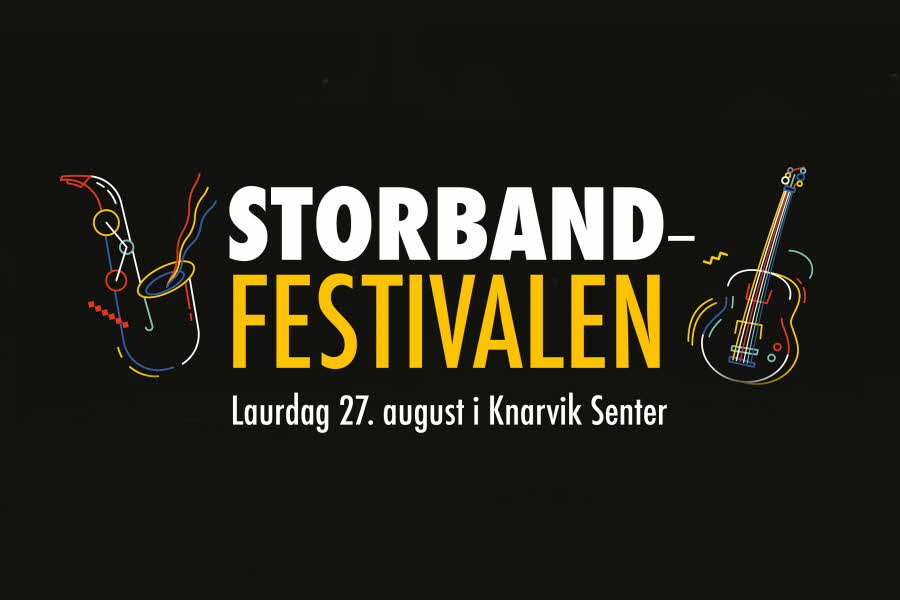 plakat for storbandfestival med gitar og saksofon 