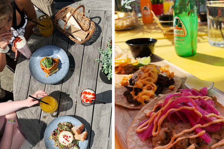 Folk som spiser mat ute og taco
