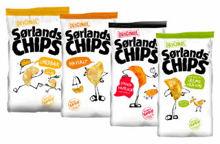 4 varianter av Sørlandschips.