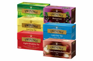 Seks forskjellige pakker med Twinings te