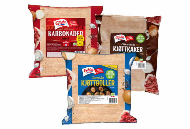 Tre pakker med middagsfavoritter fra Gilde