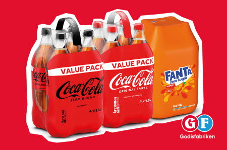 Tre 4-pakk med Coca Cola, Coca Cola Zero og Fanta