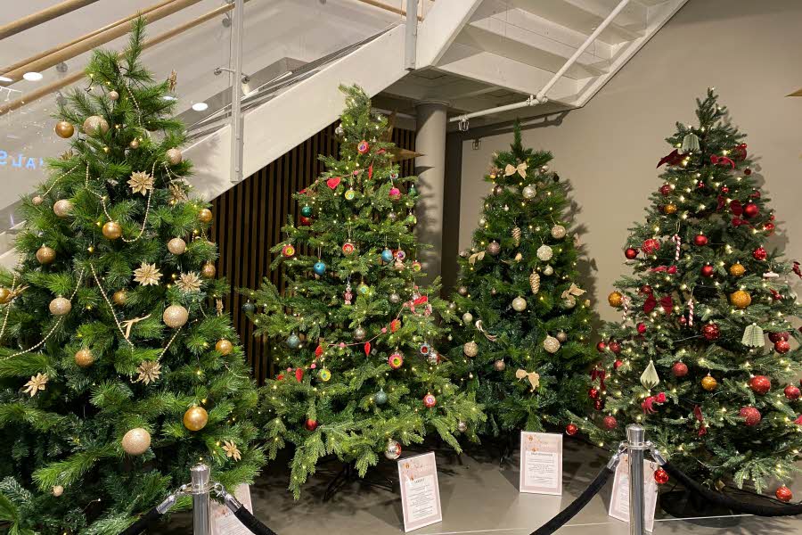 Juletrærne ved hovedinngangen er dekorert i fire ulike og spennende stiler, hvor du kan vinne din favoritt. Inntektene går uavkortet til Blå Kors. 