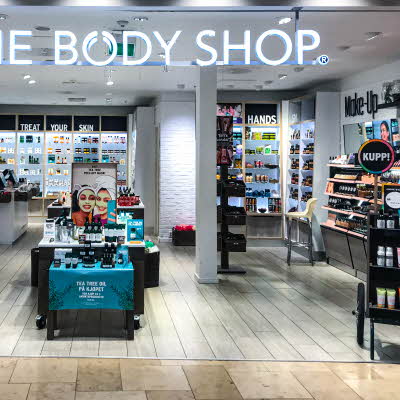 Butikkfasade til The Body Shop på Sørlandssenteret