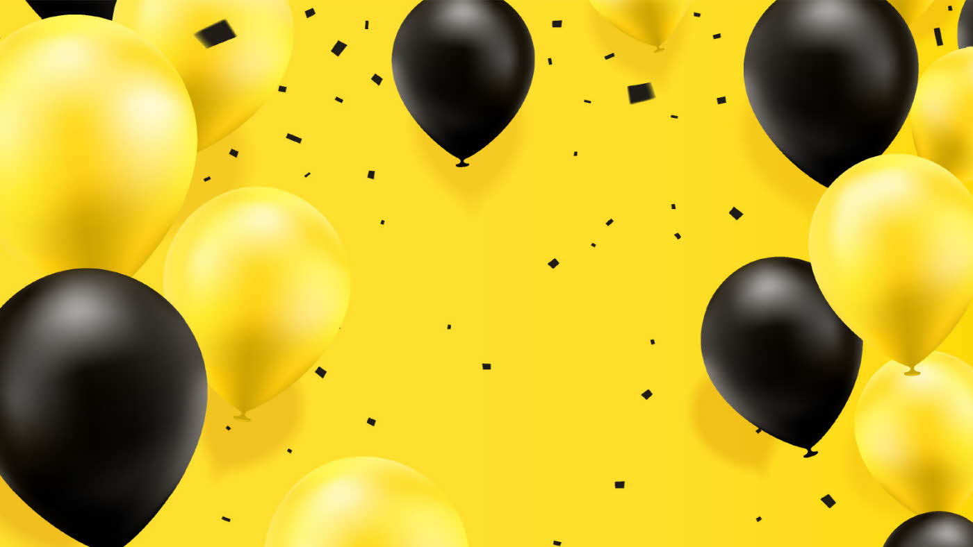 Ballonger i gul og svart på gullbakgrunn