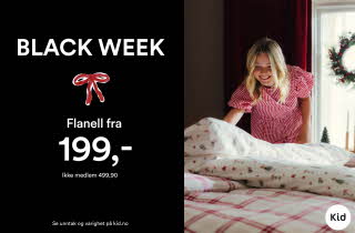 Inspirasjonsbilde av varer fra Kid Interiør med tekst: "black week - flanell fra 199"