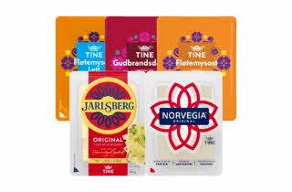 Fem forskjellige skivede ost produkter fra TINE
