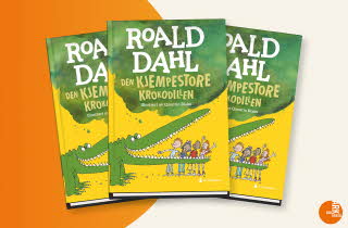 Tre eksemplarer av boken "Den kjempestore krokodillen" av Roald Dahl