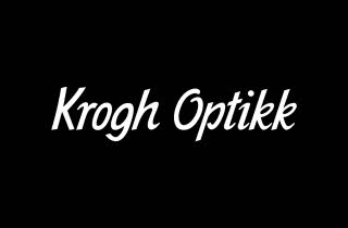 Bilde av logoen til "Krogh Optikk" på en svart bakgrunn.