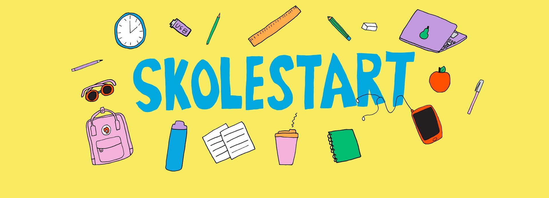 Grafisk gult bilde med rekvisita til skolestart