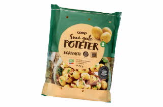 En pose med små gule poteter fra Coop.