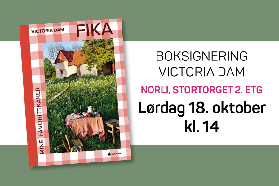 Aktivitet boksignering mat oppskriftsbok bakeverk FIKA med Victoria Dam lør 18.10 kl. 14