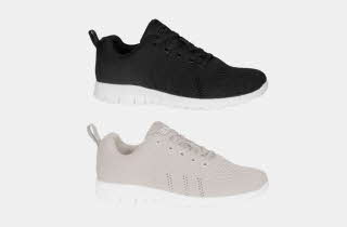 En svart Exani sko og en grå Exani sko