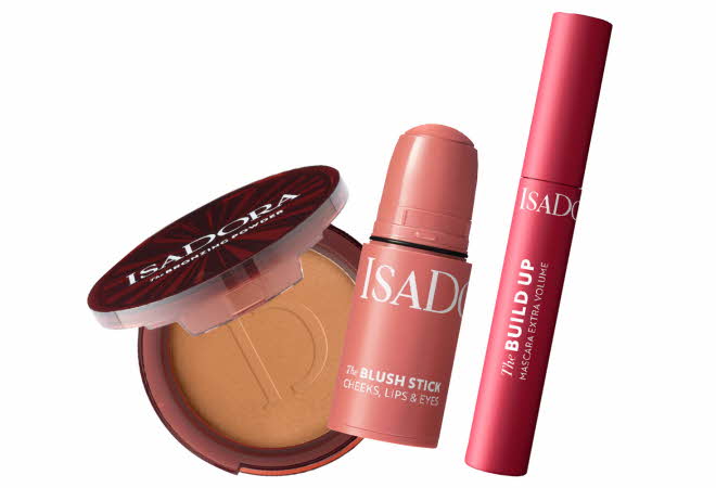 Tre Isadora sminkeprodukter.