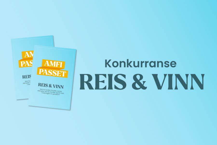 Grafisk bilde med teksten "Reis og vinn"