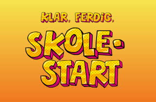 Grafisk bilde med teksten "Klar, ferdig, skolestart"