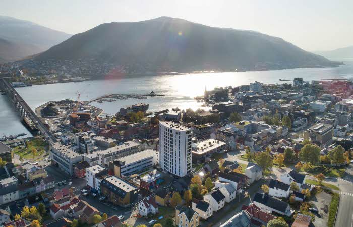 Bildet viser et oversiktsbilde av boligprosjektet Solseilet i Tromsø.