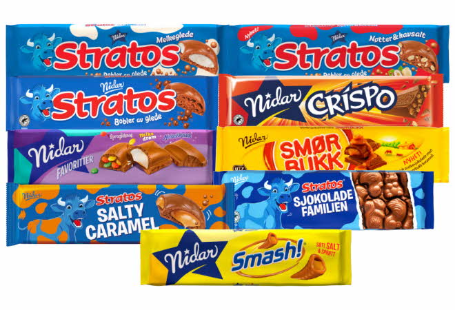 Ulike store sjokoladeplater fra Nidar